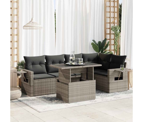 Set de muebles de jardín 6 pzas y cojines ratán sintético gris