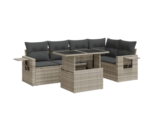 Set de sofás de jardín 6 pzas y cojines ratán sintético gris