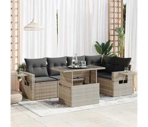 Set de sofás de jardín 6 pzas y cojines ratán sintético gris