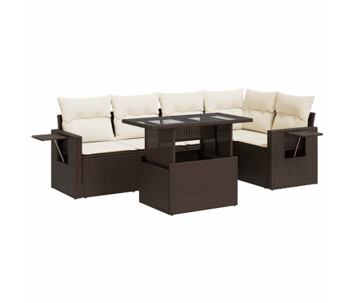 Set sofás de jardín 6 piezas y cojines ratán sintético marrón