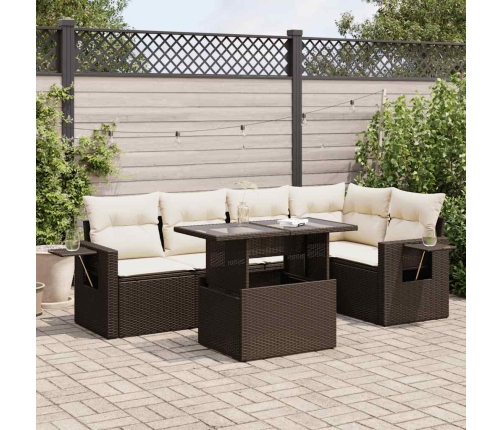 Set sofás de jardín 6 piezas y cojines ratán sintético marrón