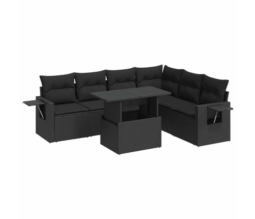 Set de sofás de jardín 7 pzas con cojines ratán sintético negro
