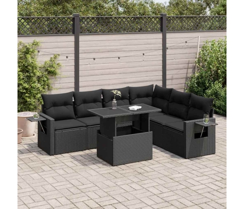 Set de sofás de jardín 7 pzas con cojines ratán sintético negro