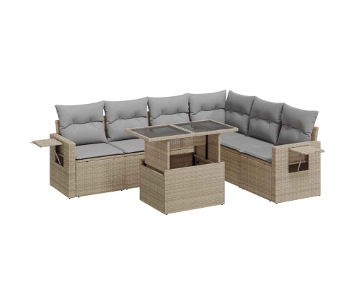 Set sofás de jardín 7 piezas y cojines ratán sintético beige