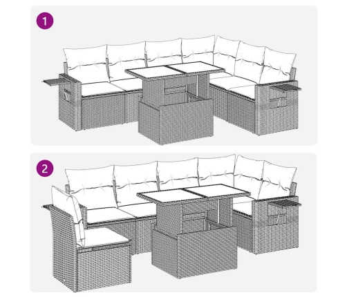 Set sofás de jardín 7 piezas y cojines ratán sintético beige
