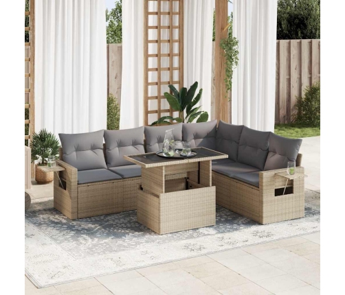 Set sofás de jardín 7 piezas y cojines ratán sintético beige