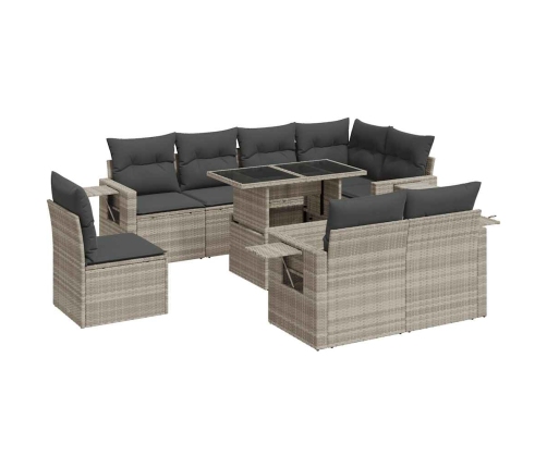 Set muebles jardín 9 pzas y cojines ratán sintético gris claro