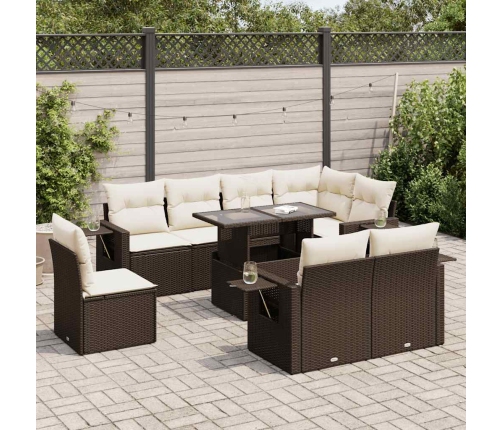 Set de sofás de jardín 9 pzas y cojines ratán sintético marrón