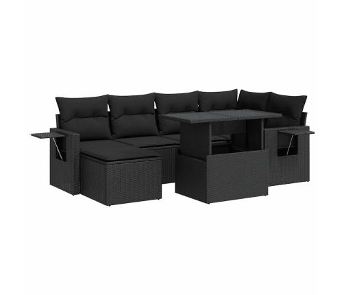 Set de sofás de jardín 7 pzas con cojines ratán sintético negro