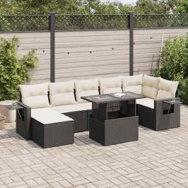 Set de sofás de jardín y cojines 8 piezas ratán sintético negro
