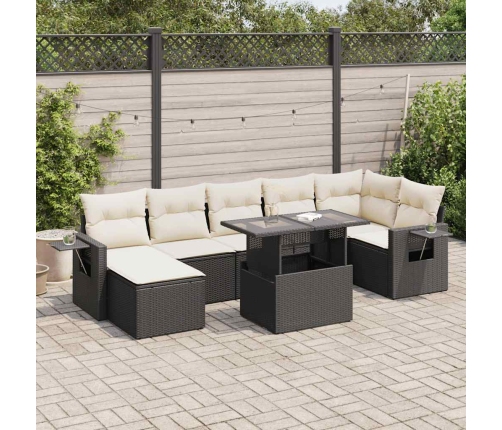 Set de sofás de jardín y cojines 8 piezas ratán sintético negro