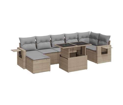 Set de sofás de jardín y cojines 8 piezas ratán sintético beige
