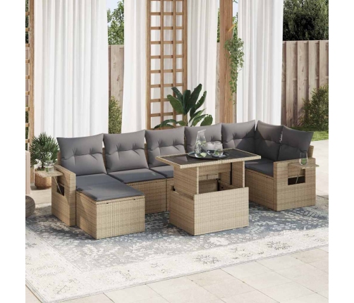 Set de sofás de jardín y cojines 8 piezas ratán sintético beige