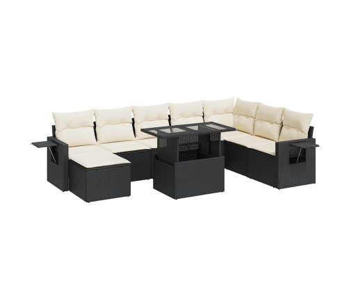 Set de sofás de jardín con cojines 9 pzas ratán sintético negro