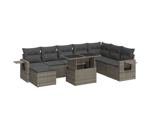 Set de sofás de jardín con cojines 9 pzas ratán sintético gris