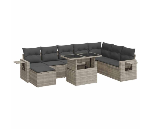 Set muebles jardín 9 pzas y cojines ratán sintético gris claro