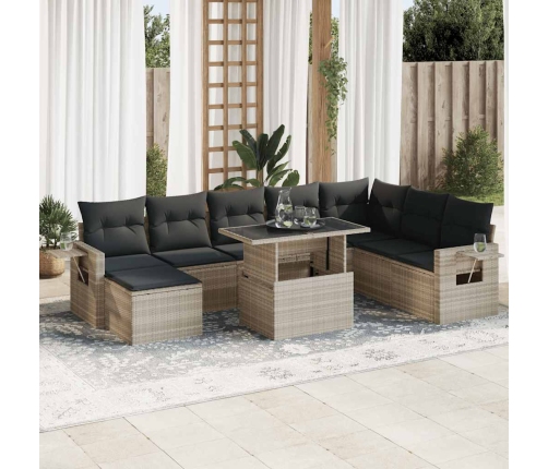 Set muebles jardín 9 pzas y cojines ratán sintético gris claro