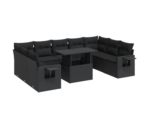 Set de sofás de jardín y cojines 10 pzas ratán sintético negro