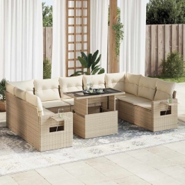 Juego de sofás jardín con cojines beige 10 pzas ratán sintético