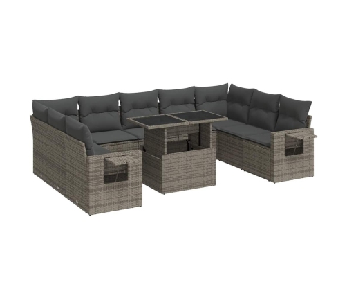 Set de sofás de jardín y cojines 10 pzas ratán sintético gris