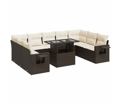 Set de sofás de jardín 10 pzas y cojines ratán sintético marrón