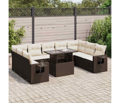Set de sofás de jardín 10 pzas y cojines ratán sintético marrón