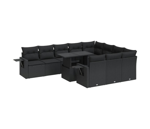 Set de sofás de jardín 11 pzas y cojines ratán sintético negro
