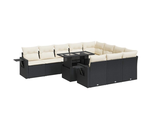 Set de sofás de jardín 11 pzas y cojines ratán sintético negro