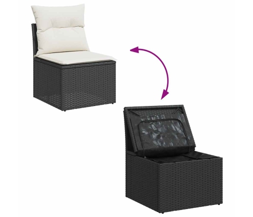 Set de sofás de jardín 11 pzas y cojines ratán sintético negro