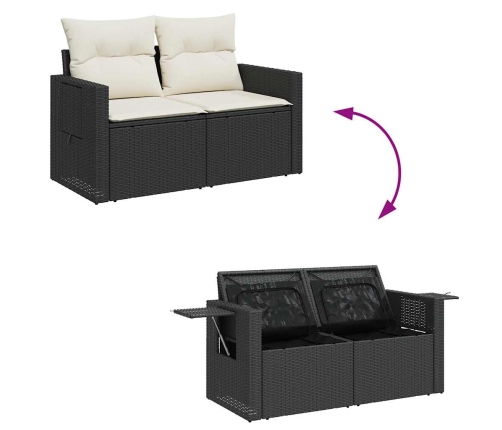 Set de sofás de jardín 11 pzas y cojines ratán sintético negro