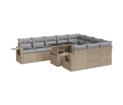 Set de sofás de jardín 11pzas con cojines ratán sintético beige