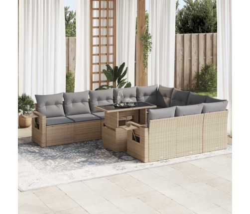 Set de sofás de jardín 11pzas con cojines ratán sintético beige