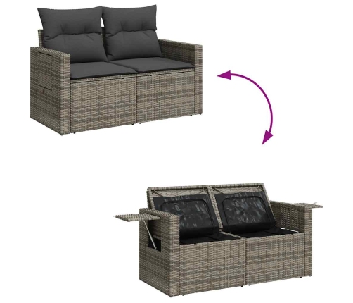 Set de sofás de jardín 11 pzas y cojines ratán sintético gris