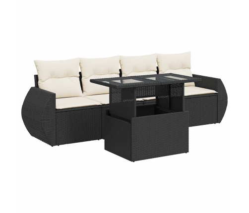 Set de muebles de jardín 5 pzas y cojines ratán sintético negro