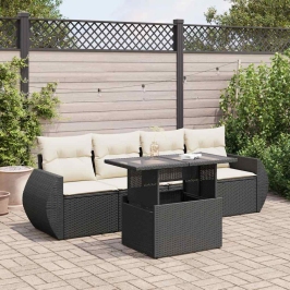 Set de muebles de jardín 5 pzas y cojines ratán sintético negro