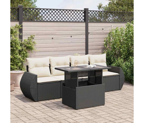 Set de muebles de jardín 5 pzas y cojines ratán sintético negro