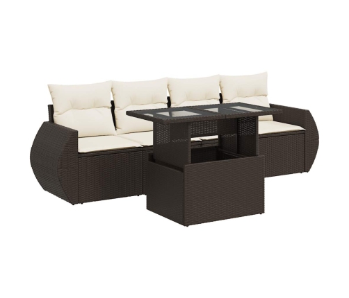 Set comedor de jardín 5 piezas y cojines ratán sintético marrón