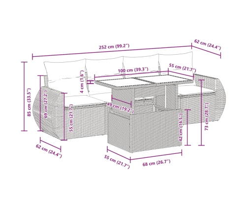 Set comedor de jardín 5 piezas y cojines ratán sintético marrón