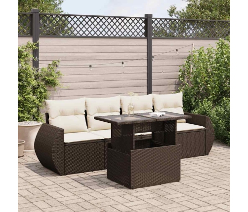 Set comedor de jardín 5 piezas y cojines ratán sintético marrón