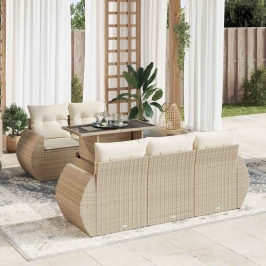 Juego de sofás jardín con cojines 6 pzas ratán sintético beige
