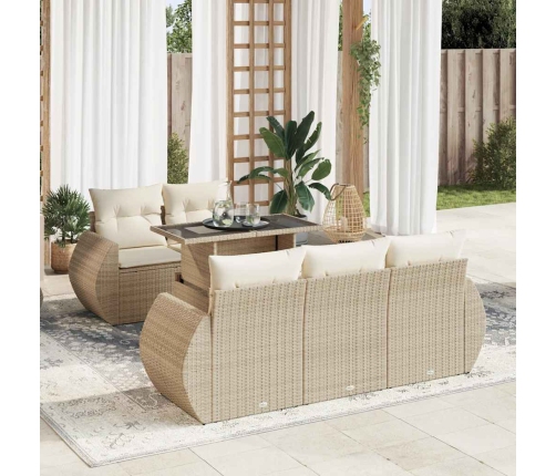 Juego de sofás jardín con cojines 6 pzas ratán sintético beige