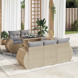 Juego de sofás jardín con cojines 6 pzas ratán sintético beige