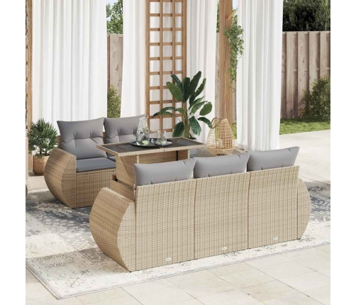 Juego de sofás jardín con cojines 6 pzas ratán sintético beige