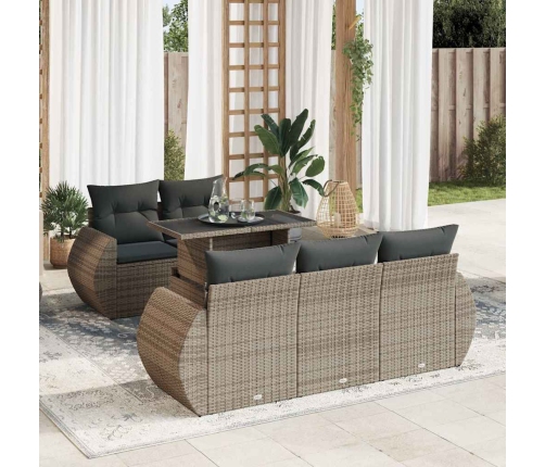Set de muebles de jardín 6 pzas y cojines ratán sintético gris