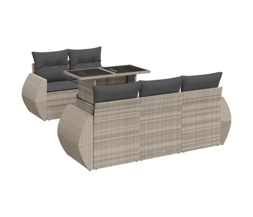 Set de sofás de jardín 6 pzas y cojines ratán sintético gris