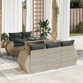 Set de sofás de jardín 6 pzas y cojines ratán sintético gris