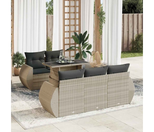 Set de sofás de jardín 6 pzas y cojines ratán sintético gris