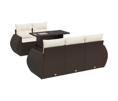 Set sofás de jardín 6 piezas y cojines ratán sintético marrón