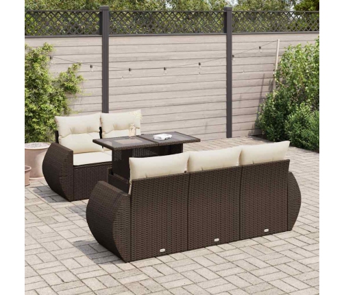 Set sofás de jardín 6 piezas y cojines ratán sintético marrón