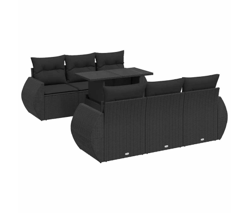 Set de sofás de jardín 7 pzas con cojines ratán sintético negro
